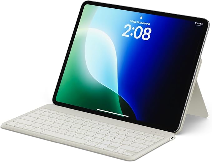 Satechi OntheGo Bluetooth Keyboard with Adjustable Stand, Connect up 3 Devices, USB C Rechargeable Battery, Compact and Portable Keyboard for iPad, Tablet – Sand