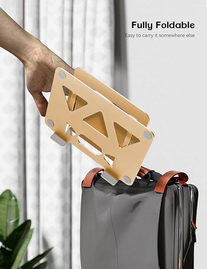 Adjustable Laptop Stand for Desk,Portable Laptop Stand Holder and Riser,Foldable Aluminum Notebook Computer Stands for MacBook Air Pro HP Lenovo Dell Samsung Chromebook, 10-15.6 inch, Gold