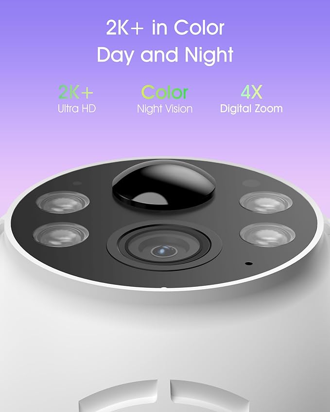 ANRAN 2K Solar Security Camera Wireless Outdoor, 360° Pan/Tilt Color Night Vision, PIR Human Detection, 2-Way Audio, Weatherproof, Compatible with Alexa, 2.4GHz WiFi Only