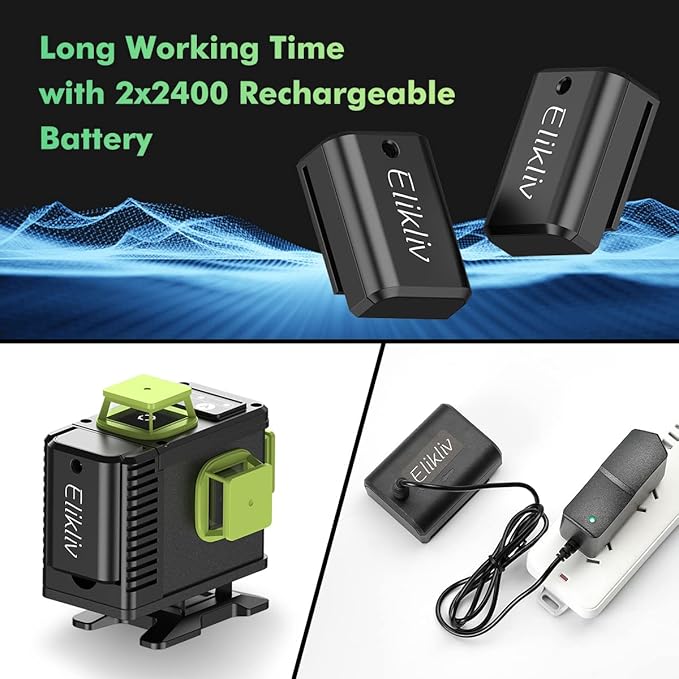 Laser Level Self Leveling - Elikliv Outdoor Robust Indoors 4D Green Cross Line Laser Level 4x360 Horizontal Vertical Dual-beam Lasers 200ft for DIY (4D Laser Level All-Inclusive KIT)