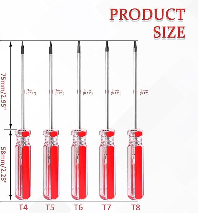 5 Pcs Torx Security Screwdriver Set with Magnetic Tip Plastic Grip, Torx Screwdriver for Computer Repairing (T4 T5 T6 T7 T8)