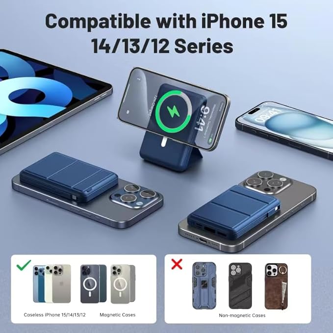 Azmuth for Magsafe Battery Pack, 10000mAh Magnetic Power Bank 22.5W PD Fast Charging with USB-C Cable LED Display Wireless Portable Charger for Magsafe with Stand for iPhone 16/15/14/13/12/Pro/Pro Max