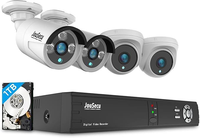 8CH Home Security Camera System with 1TB HDD, 5MP Lite DVR, 1080P Indoor/Outdoor Wired Surveillance CCTV, Day Night Vision Bullet Dome Cameras for 24-7 Recording, Motion Detection