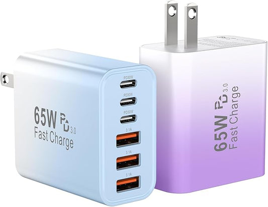 USB C Charger Block, 65W USBC Wall Charging Blocks 6-Port PD & QC Power Adapter Multiport Type C Fast Chargers Plug Cube Brick for iPhone 16/15/14/13/12/Pro Max,iPad Pro,Samsung Galaxy S25/S24