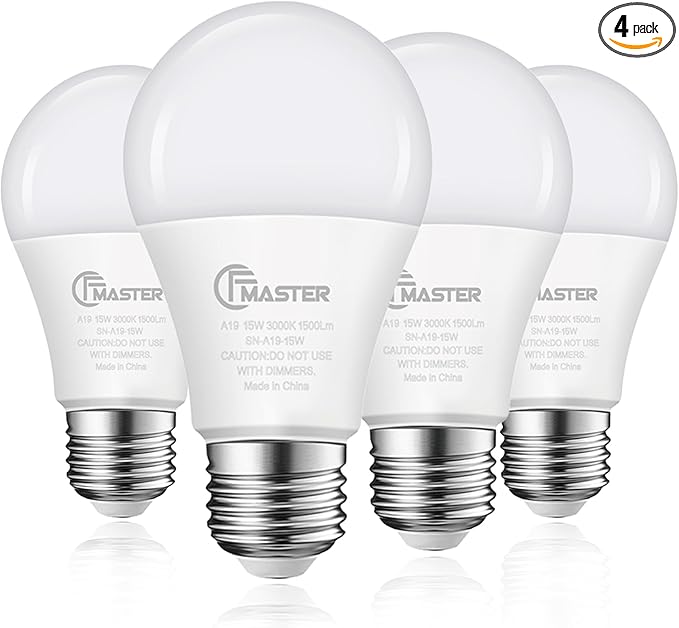 A19 LED Light Bulb, LED Bulbs 100 Watt Equivalent, 3000K Warm Light Bulbs, 1500 Lumens, E26 Standard Base Lightbulb, Non-Dimmable 15 Watt Soft White Bulbs for Home, ETL Listed(4-Pack)