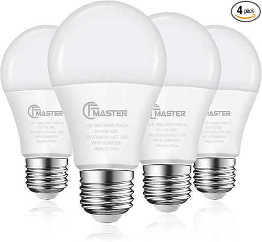 A19 LED Light Bulb, LED Bulbs 100 Watt Equivalent, 3000K Warm Light Bulbs, 1500 Lumens, E26 Standard Base Lightbulb, Non-Dimmable 15 Watt Soft White Bulbs for Home, ETL Listed(4-Pack)
