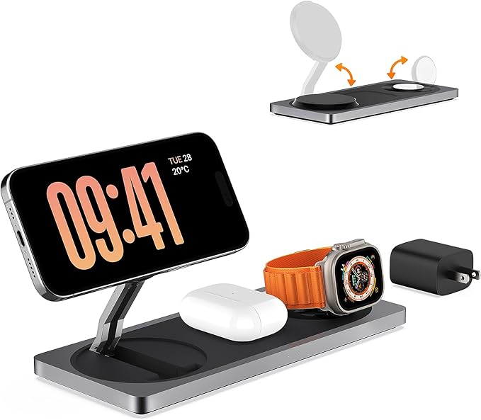 3 in 1 Charging Station for Apple Devices: Used for iPhone and Watch Charging Station with Magsafe Charger Stand, Wireless Charger for iPhone 16/15/14/13/12, Apple Watch 1-9/Ultra, AirPods 3 Pro