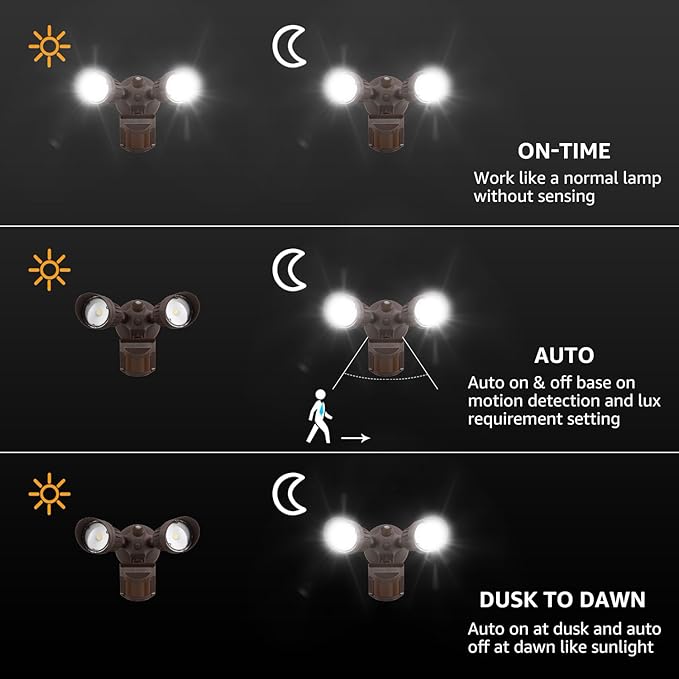LEONLITE COB LED Security Light, Motion Sensor Flood Lights Outdoor, Aluminum, 3 Modes Motion Detector+Dusk to Dawn+Switch Control, 100-277V, Adjustable 2-Head, IP65, 5000K Daylight, ETL, Bronze