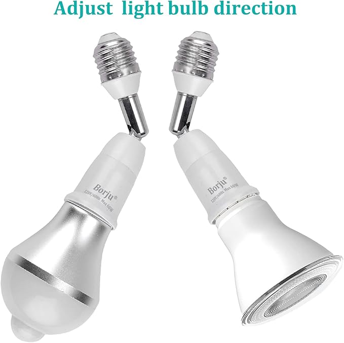 Borju Light Socket Extender [2-Pack], 4.5 Inch Extension, 360° Adjustable Socket, White