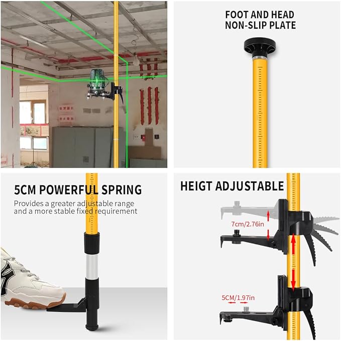 MOETER 13.8 Ft/4.2M Telescoping Laser Level Pole with Tripod - Adjustable Laser Level Stand for Rotary and Line Laser Level, Includes 1/4"-20 Mount & 5/8"-11 Adapter