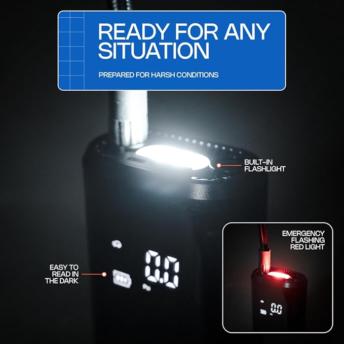 Portable Bike Air Compressor | Portable Bike Pump + Air Tire Pump | Compact & Powerful Tire Inflator for Bikes & Cars | Air Compressor by Revas