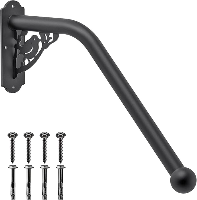 SELEWARE Fully Welded Staircase Handrail Iron Handrail Indoor Outdoor Steps Garage Railing Safety Grab Bar for Elderly Bird Shaped 24'' Length 1.3'' Dia