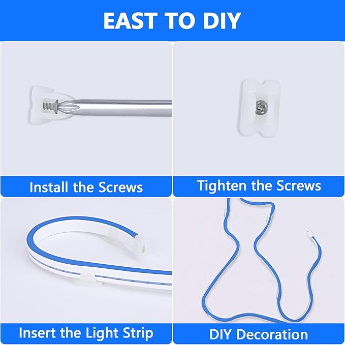 Lamomo LED Neon Lights, 16.4ft Blue LED Strip Light, 12V 0.39in/Cut Silicone Waterproof Neon Rope Light, DIY Neon Sign for Bedroom Indoor Outdoor Decoration（Power Adapter not Included）