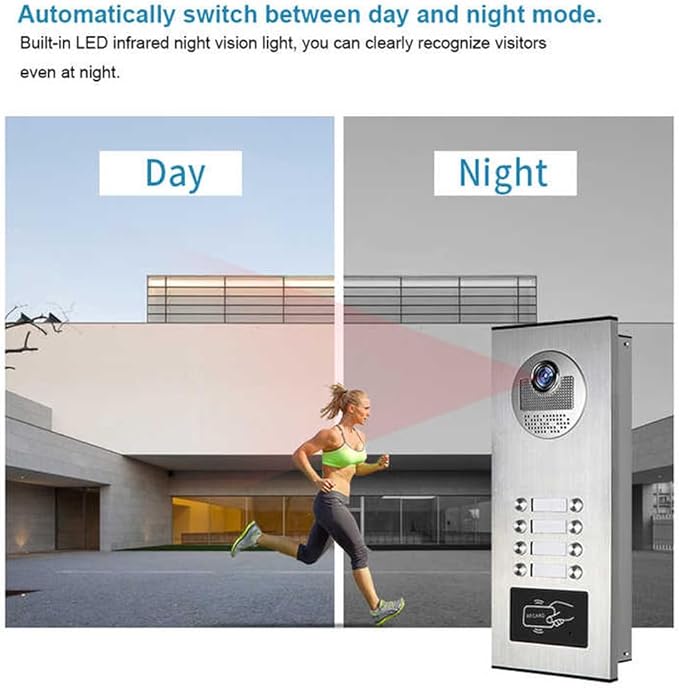 Wired Video Apartment Intercom System,6 Units 7 inch Monitor Video Door Phone Kit,Indoor Outdoor Video Doorbell, ID Card Unlock, 2 Way Audio, 6-Screen for Home Apartment (1 Doorbell+8 Monitor)