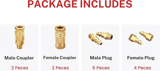 Coupler and Plug Kit (14 Piece), Industrial Type D, 1/4 Inch NPT, Solid Brass Quick Connect Air Fittings Set