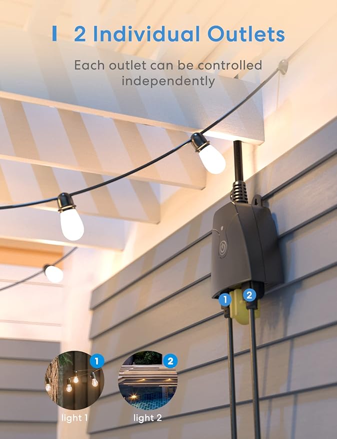 meross Outdoor Smart Plug Compatible with Apple HomeKit, Siri, Alexa, Google Assistant and SmartThings, Waterproof Outdoor Outlet, Remote & Voice Control, Timer, FCC and ETL Certified