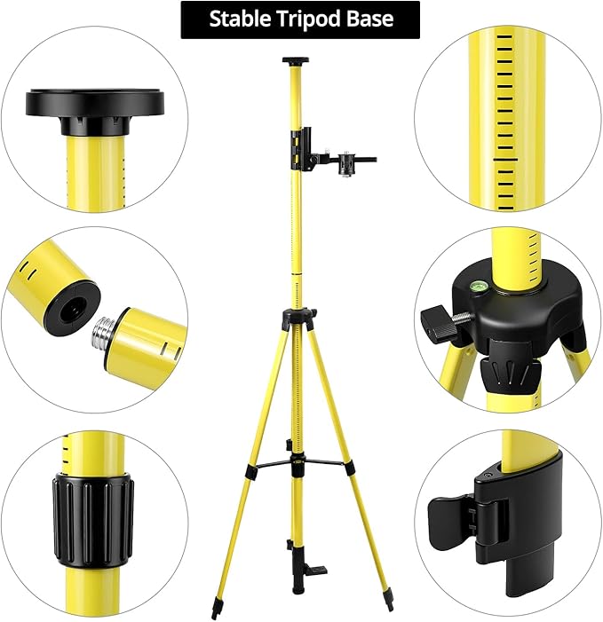 QWORK Laser Level Pole, 12 Ft./3.7M Adjustable Telescoping Laser Pole with Tripod, 1/4-Inch by 20-Inch Mount, Includes 5/8"-11 Adapter