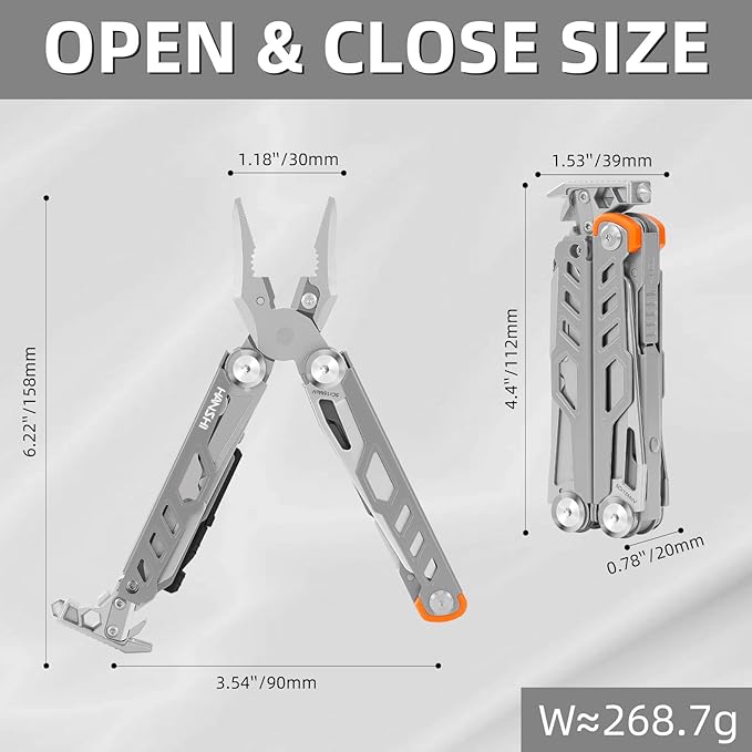 HANSHI Multitool Pliers, 22-in-1 YG10 Tungsten Steel Multi Tool with Scissors,Replaceable Wire Cutters, Flint, Window Breaker, Back Clip,Ideal for Camping, Survival and Gift (Sliver)