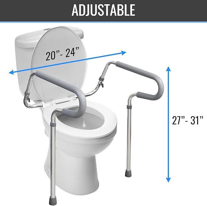 HealthSmart Adjustable Toilet Safety Rails for Seniors, Medical Grade - HandicapToilet Safety Frames for Disabled, Non-Slip Padded, 300lb Capacity Commode Chair with Arms, Toilet Helper for Elderly