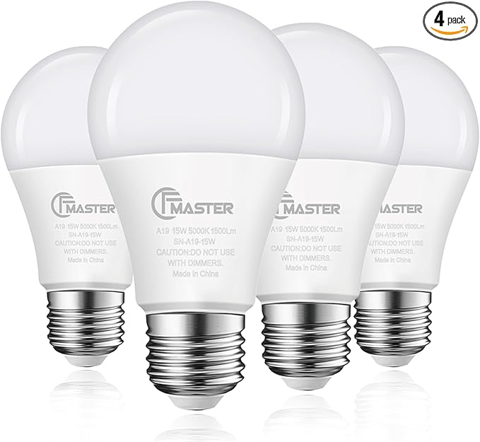 A19 LED Light Bulb, LED Bulbs 100 Watt Equivalent, 5000K Daylight Light Bulbs, 1500 Lumens, E26 Standard Base Lightbulb, Non-Dimmable 15W Bright White Bulbs for Home, ETL Listed(4-Pack)