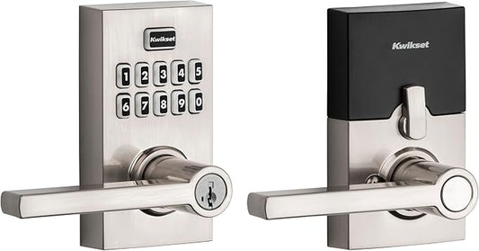 Kwikset SmartCode 917 Keypad Keyless Entry Contemporary Residential Electronic Lever Lock Deadbolt Alternative with Halifax Door Lever and SmartKey Security, Satin Nickel