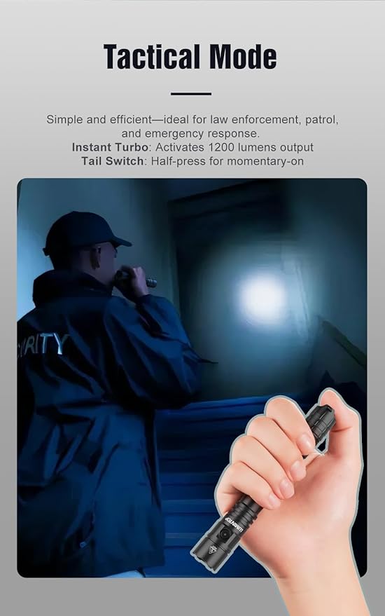 P2A Compact Dual-Mode Tactical Flashlight, 1200 Lumens Turbo Mode with 330m Beam Distance, USB-C Rechargeable 2xBattery, IP68 Waterproof, Pen-Shaped Design with Pocket Clip