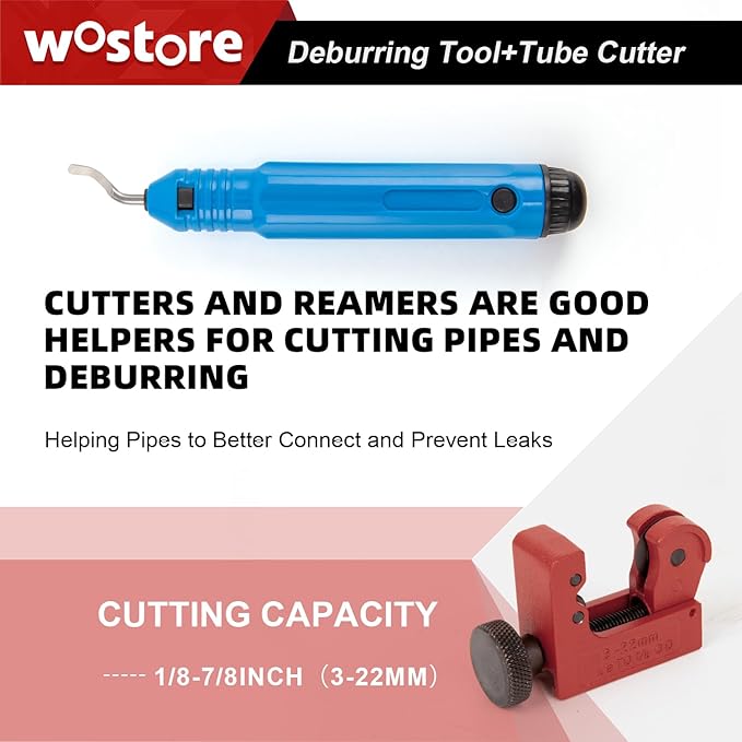 Wostore Professional Brake Line Flare Kit for Single, Double (SAE) Flares & Bubble (ISO) Flares with Tubing Cutter Pipe Reamer for 3/16-5/8" 7 Sizes