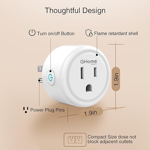GHome Smart Plug, WiFi Smart Plugs Work with Alexa and Google Home, Smart Outlet Timer with APP Remote Control, 2.4GHz Wi-Fi Only, No Hub Required, ETL FCC Listed