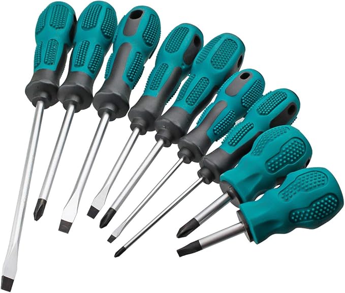 9 PCS Magnetic Screwdriver Set Professional Cushion Grip 5 Flat Head and 4 Phillips Tips Screwdriver Non-Slip for Repair Home Improveme Craft