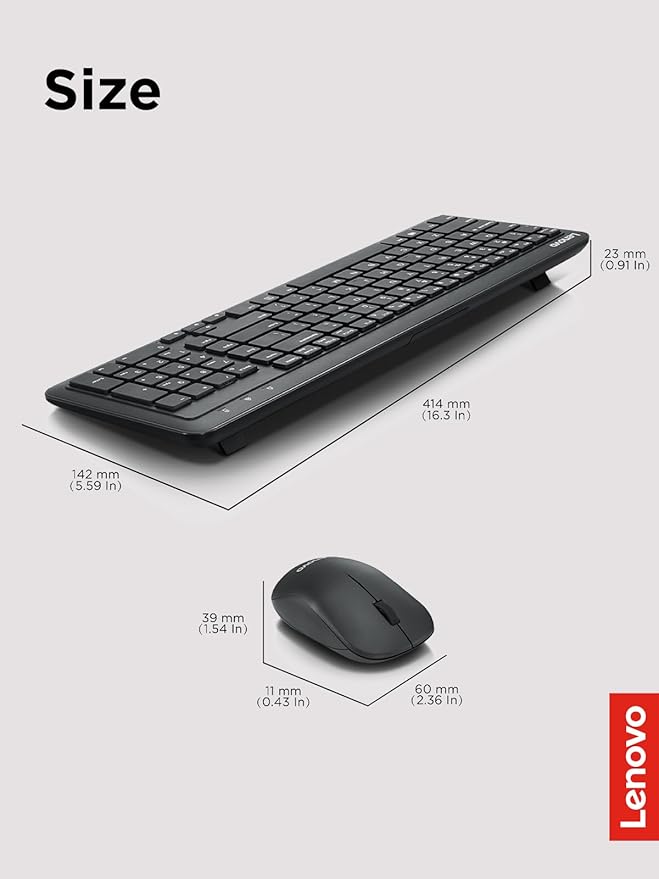 Lenovo 300 Wireless Combo Keyboard and Mouse, 2.4 GHz Nano USB-A Receiver, Batteries Included