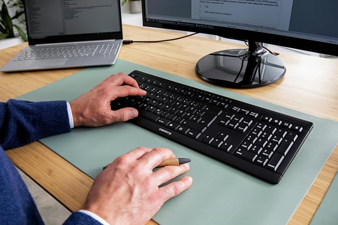 Cherry Stream Comfort Desktop Wireless Keyboard and Mouse | USB SX Scissors Mechanism | Whisper-Quiet Silent | Keystroke (Black, Desktop Combo)