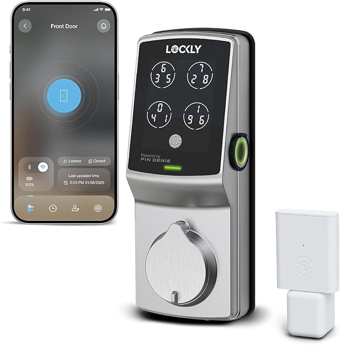 Lockly Secure Pro Smart Deadbolt, Wi-Fi Smart Lock, Keyless Entry with PIN Genie® Keypad, 3D Biometric Fingerprint, Auto Lock, Rekeyable-Satin Nickel