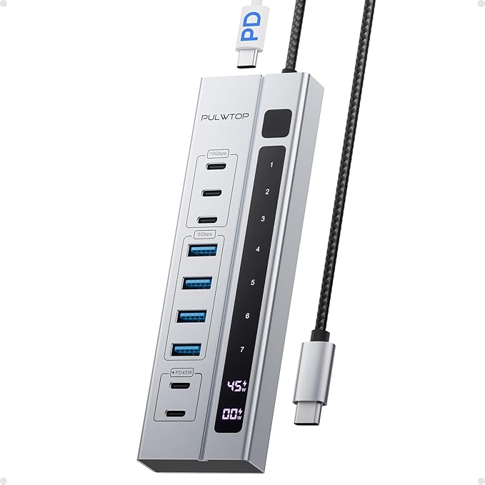 9-in-1 USB 3.2 Data Hub, Power Adapter NOT Included, Powered USB C Hub with 3 x USBC 10Gbps, 4 x USBA 5Gbps and 2 x 24/45W Type-C PD Charging Ports USB Hub