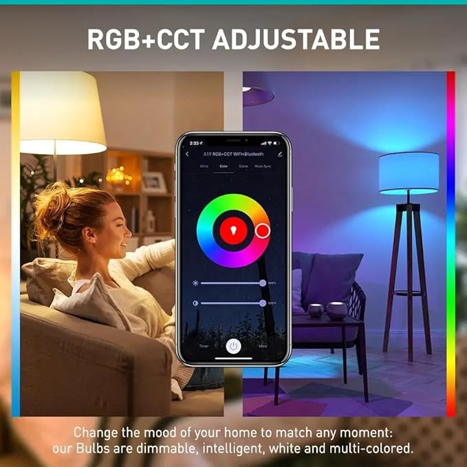 Smart Light Bulbs 6 Pack - WiFi & Bluetooth Color Changing LED Bulbs, 800LM 60W Equivalent, Dimmable Compatible with Alexa & Google Home, 16 Million Colors for Bedroom/Party/Home Decor
