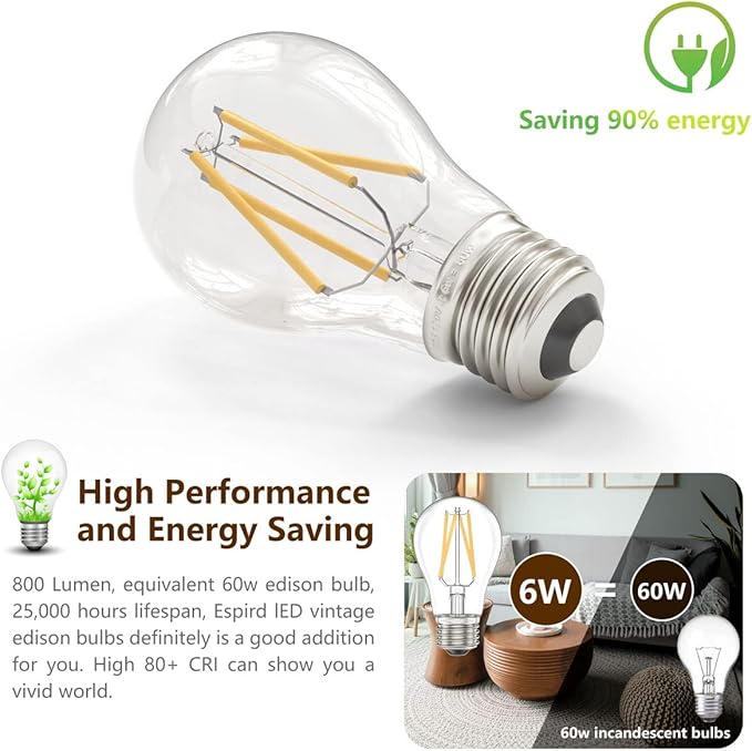E26 LED Bulb, Dimmable A15 Led Bulb 6W=60 Watt Warm White 2700k LED Light Bulbs, E26 Medium Base Vintage Led Edison Bulb for Ceiling Fan,Vanity,Refrigerator,Wall sconces Light Bulb（4 Packs