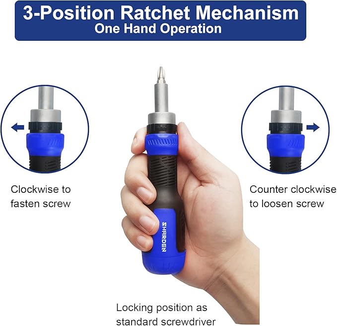 SHARDEN Ratcheting Screwdriver 13-in-1 Ratchet Screwdriver Set Multi Bit Screw Driver All in One Screwdriver with Torx Security, Flat Head, Phillips, Hex, Square and 1/4 Nut Driver