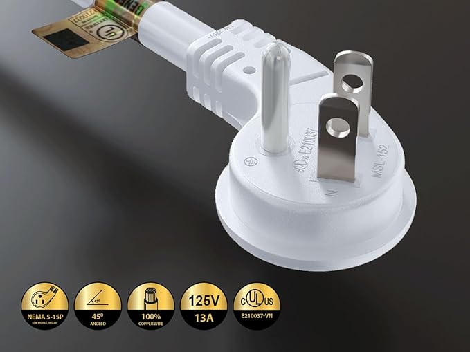 CableLeader Ultra Low Profile Power Extension Cord Cable NEMA 5-15P to NEMA 5-15R, UL Listed (Light White Gray, 3ft)