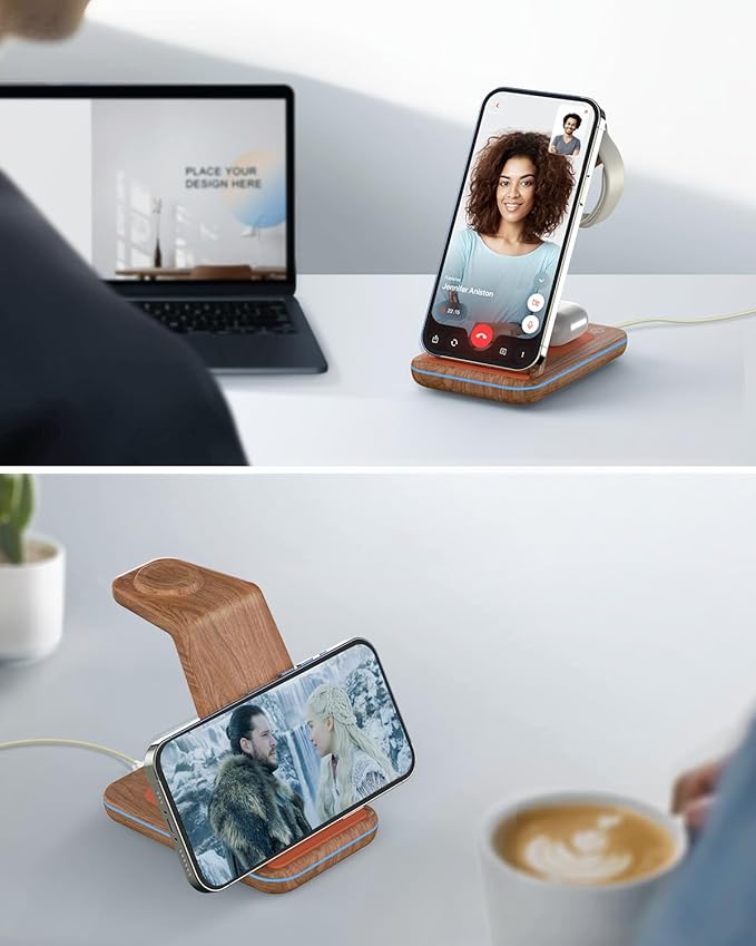 JoyGeek 3 in 1 Charging Station for Apple Devices, Wireless Charger Stand for iPhone 16/15/14/13/12/11/SE/X/8 Pro Max Plus Mini, Charging Dock for Apple Watch Ultra/8/SE/7/6/5/4/3, AirPods Pro 2/3/2