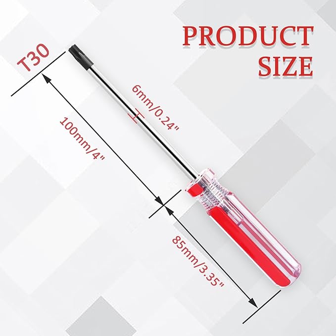 T30 Torx Security Screwdriver with Magnetic Tip Plastic Grip, Torx Screwdriver for Computer Repairing, Home Appliances(Red, 185mm/ 7.3")