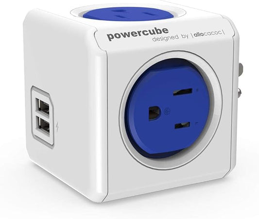 USB Wall Plug, Allocacoc PowerCube |Original|, 4 Outlets and 2 USB Ports, Cell Phone Charger, Power Adapter, Surge Protection, Compact for Travel, Home and Office, Space Saving, ETL Certified