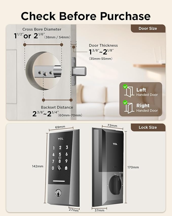 TCL D2 Smart Lock with Built-in Doorbell & WiFi: The Ultimate 2-in-1 Keyless Entry Door Lock for Your Home, APP Remote Control, Compatiable with Alexa&Google Assistant, No Bridge Required