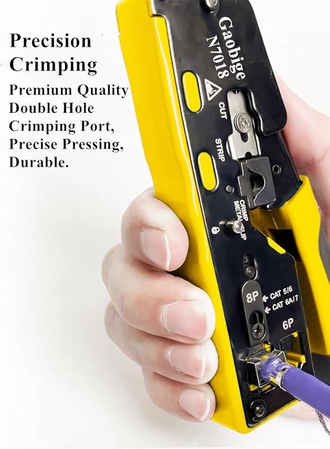 Pass Through rj45 Crimp Tool Kit, Network Tool Kit, Cat7 Cat6A Cat6 Cat5e Cat5 rj45 Crimping Tool with 50PCS cat6 Pass Through Connectors, Network Tester, Wire Cutter
