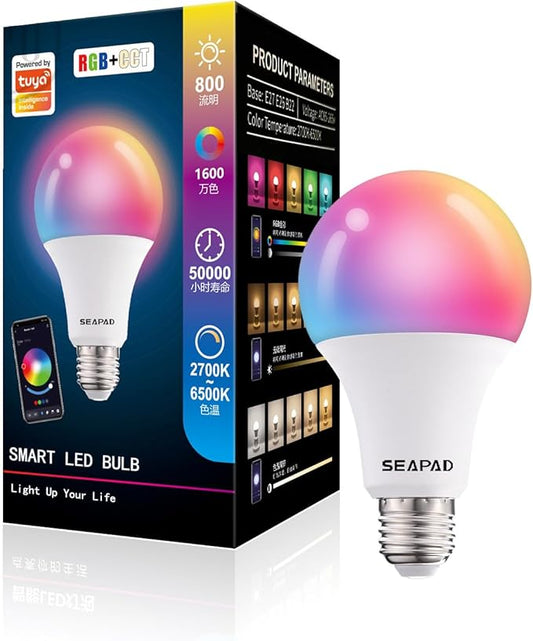 Smart LED Light Bulb, RGB+CCT, WiFi & Bluetooth Control, 16M Colors, Compatible with Alexa & Google Home, Color Changing, Music Sync, 15W, 850 Lumens