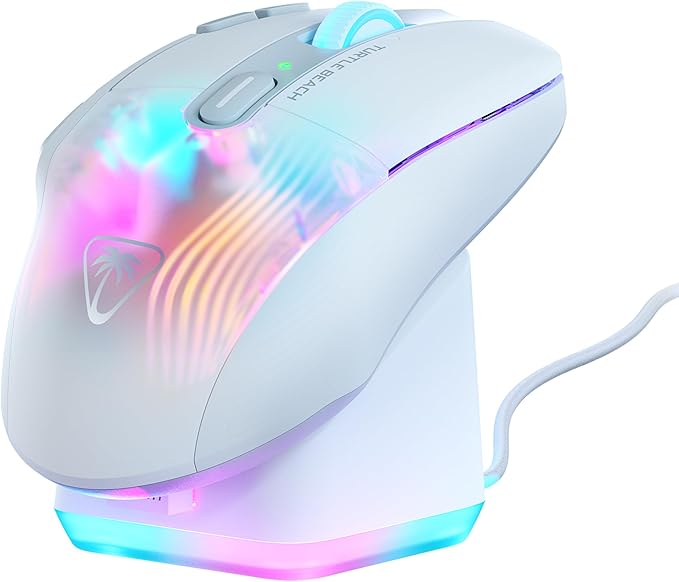 Turtle Beach Kone XP Air Wireless Customizable Ergonomic RGB Gaming Mouse, Bluetooth, 19K DPI Optical Sensor, 100-hour Battery & Charging Dock, 29 Programmable Inputs & RGB Lighting, 4D Wheel – White