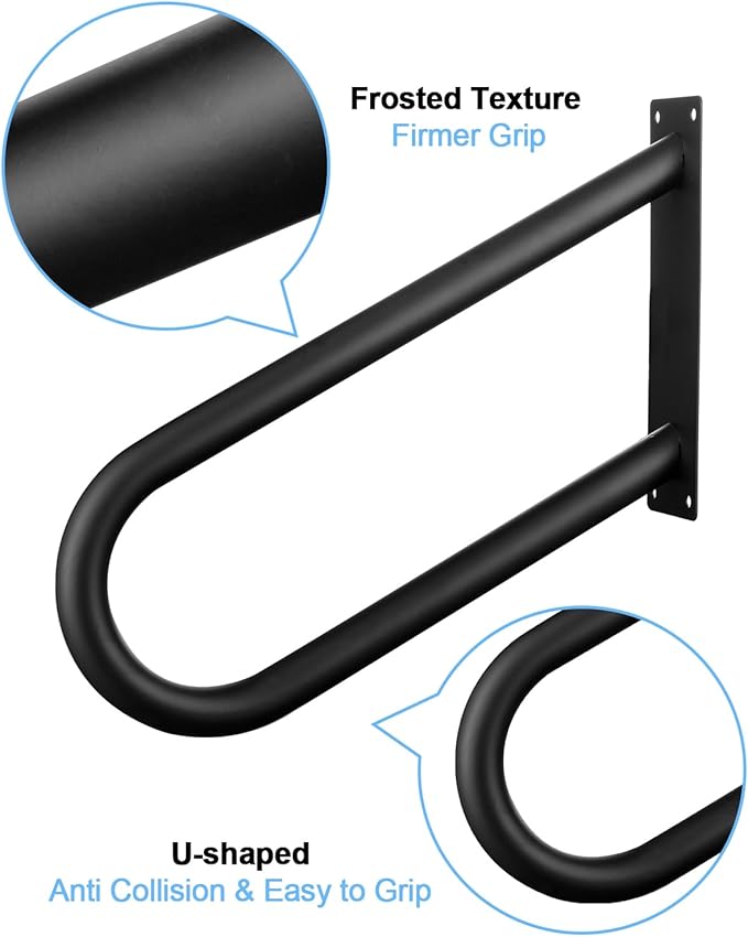 Hand Rails for Outdoor Steps,Hand Rails for Elderly, Porch Railing & Deck Hand Rail Wall Mount Stair Hand Grab Bars, U-Shape Safety Handle for Garage, Porch, Garden (Angled Handrails-16inch)