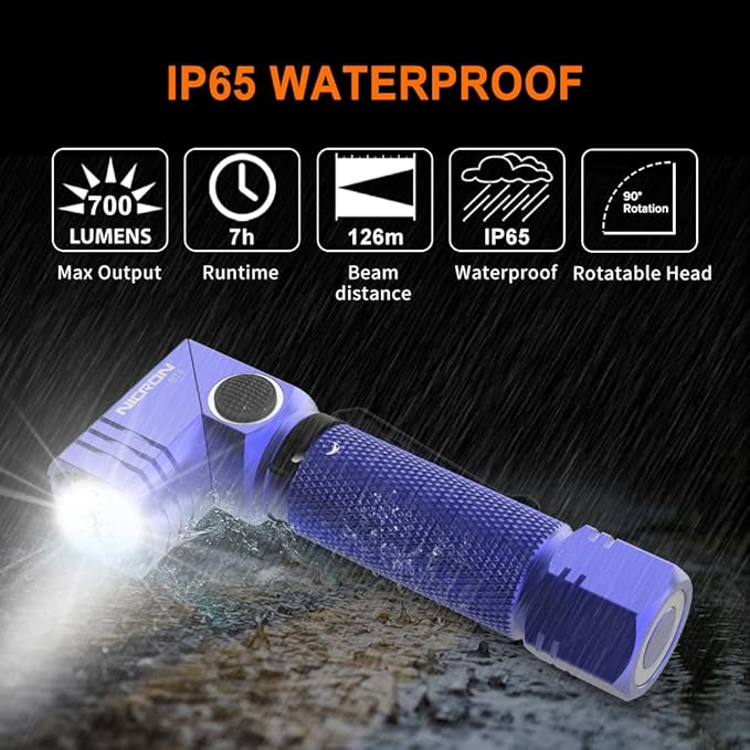 NICRON Flashlight, 700 Lumens 90 Degree Pocket Flashlight Rechargeable IP65 Waterproof 6 Modes for Camping, Outdoor, Hiking, Car Repairing, Blue