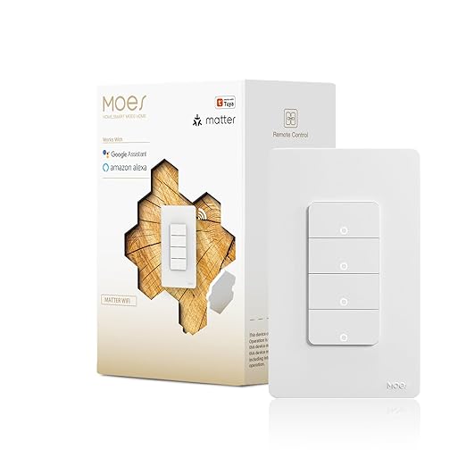 Matter WiFi Smart Light Switches, Netural Wire Required, 2.4GHz Single Pole Switch, Compatible with Alexa Assistant, Remote Control, Voice Control, No Hub Required (4 Way)