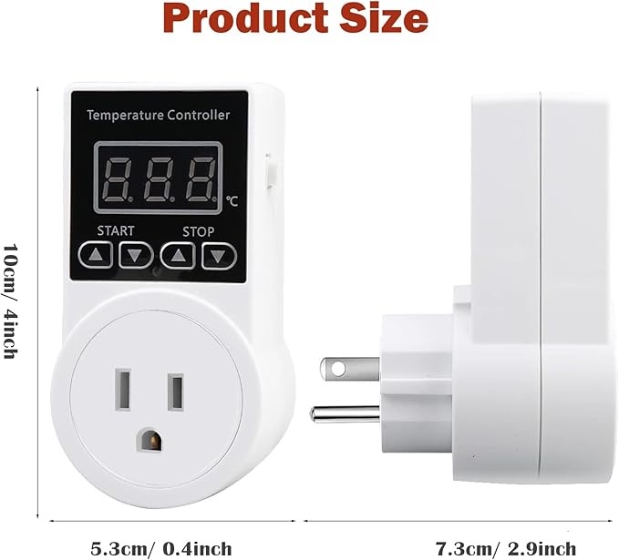 Digital Thermostat Plug Socket, Only Celsius Display LCD Screen Temperature Controller with Waterproof Sensor Probe, Heating Cooling Temperature Switch Outlet for Reptile Greenhouse Terrarium