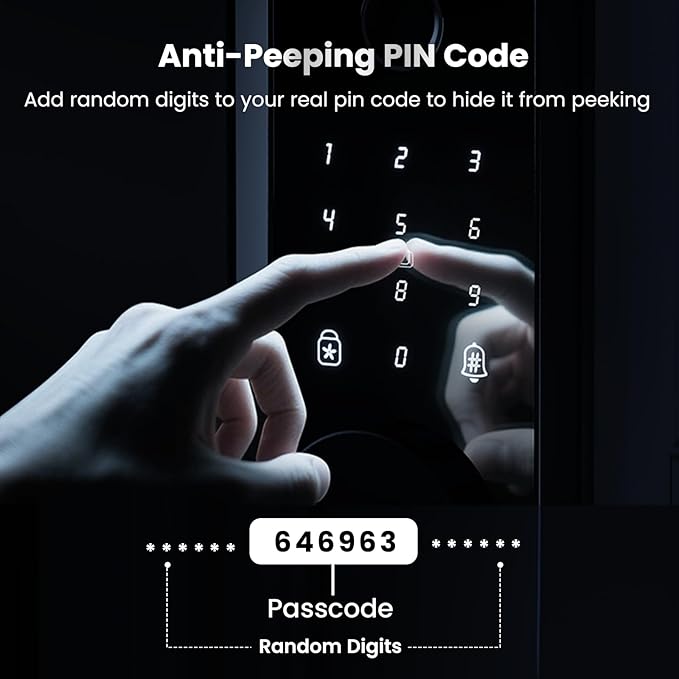 Keyless Entry Door Lock, Smart Door Lock, Smart Deadbolt Lock with Keypad, Auto & One Touch Lock | Smart Locks for Front Door | Easy Installation | Exact Fingerprint | App Control | 12-Month Battery