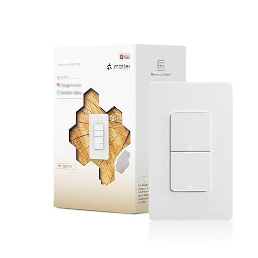Matter WiFi Smart Light Switches, Netural Wire Required, 2.4GHz Single Pole Switch, Compatible with Alexa Assistant, Remote Control, Voice Control, No Hub Required (2 Way)